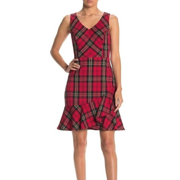 NWT Trina Turk Women's Spumante Plaid Ruffle Hem Dress Size 8 - Picture 1 of 13